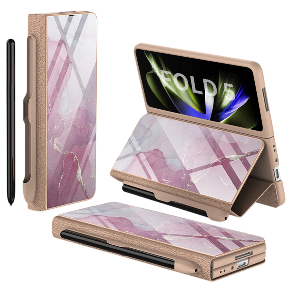 GKK For Samsung Galaxy Z Fold5 5G Pattern Printed Cover PU Leather Tempered Glass PC Pen Slot Phone Case (without Screen Protector) GKK For Samsung Galaxy Z Fold5 5G Pattern Printed Cover PU Leather Tempered Glass PC Pen Slot Phone Case (without Screen Protector)